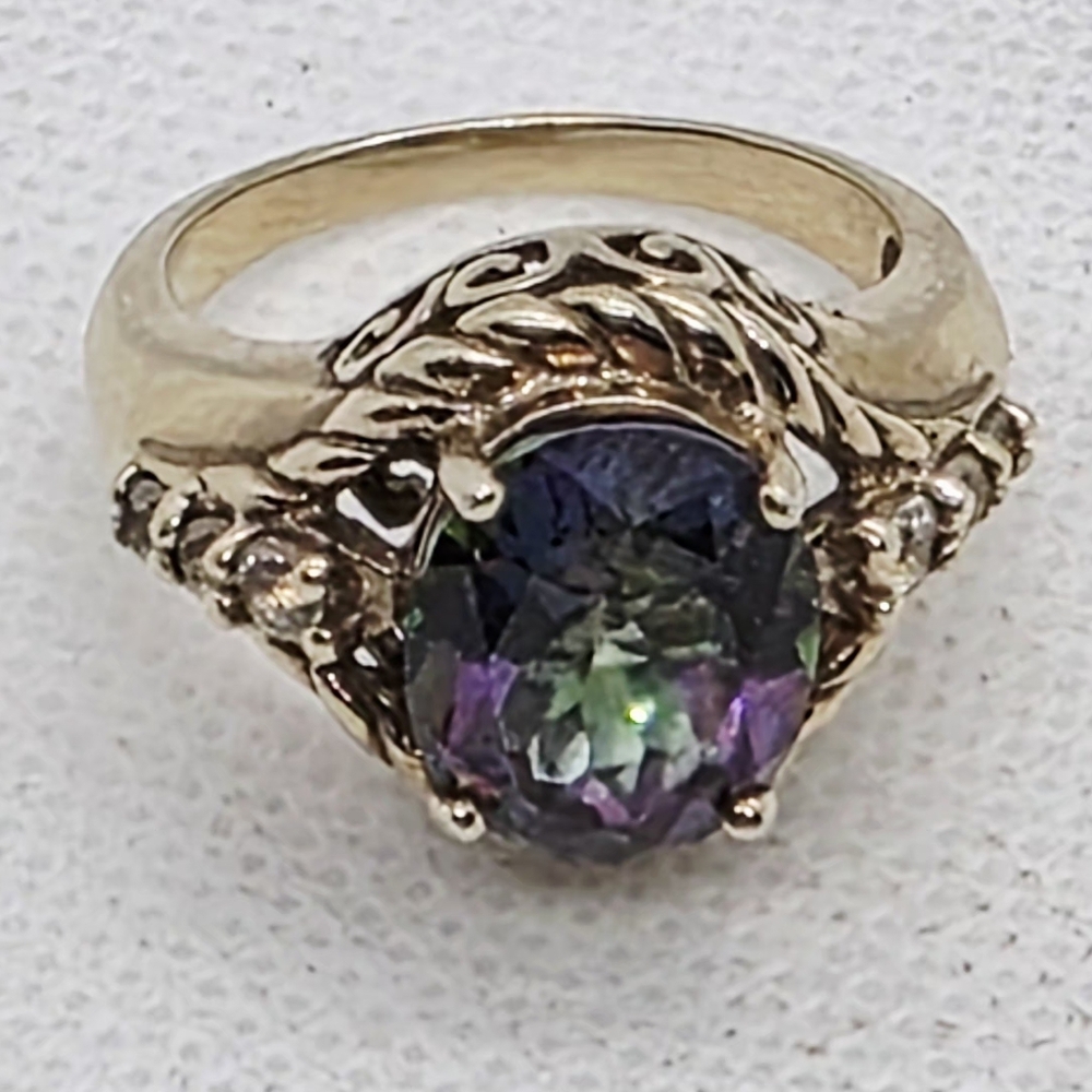Cool And Colorful Designer Signed Mystic Topaz Ring